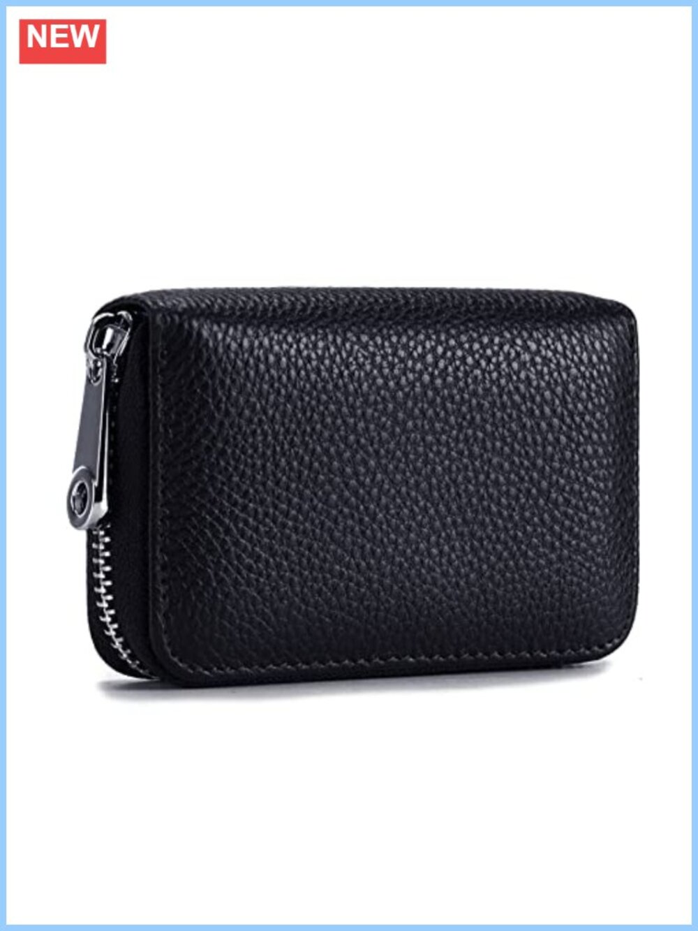 Genuine Leather RFID Credit Card Holder Wallet with Zipper
